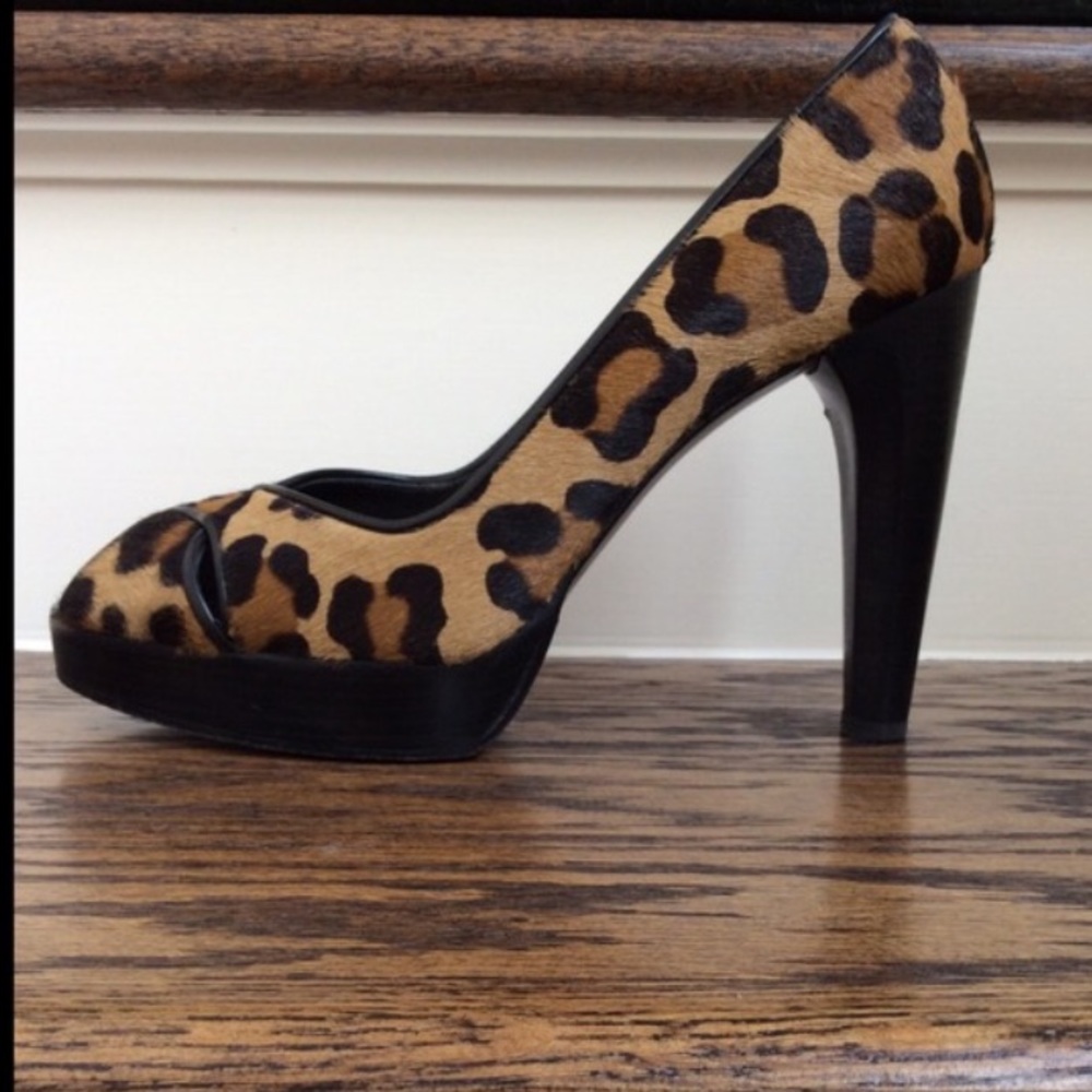 Stuart Weitzman Leopard Print Peep Toe Heels - image 1